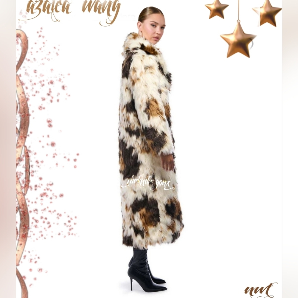 Azalea Wang Long Coat Animal Print Fur Luxurious Soft White Camel Copper Fur - Picture 11 of 16